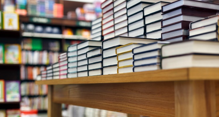 Stack of books on display at the bookstore