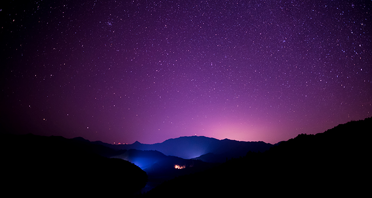 Scene of starry sky and starlight on high mountains in winter, South China. Shot with Nikon D810